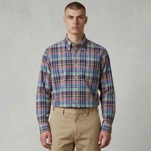 VTG Brooks Brothers Golden Fleece Shirt Mens Large Blue Plaid Italian Made USA